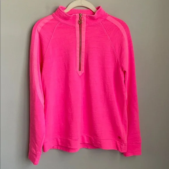 Lilly Pulitzer Pink Ashlee 1/2 Zip Cotton Sweatshirt Size Medium - Picture 2 of 11